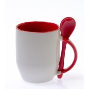 Кружка субл., белая внутри красная с ложкой